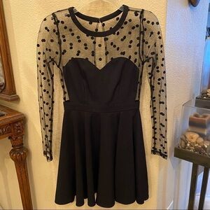 STARING AT STARS Women Black Mesh Polka Dot Party Fun Dress Size Xsmall